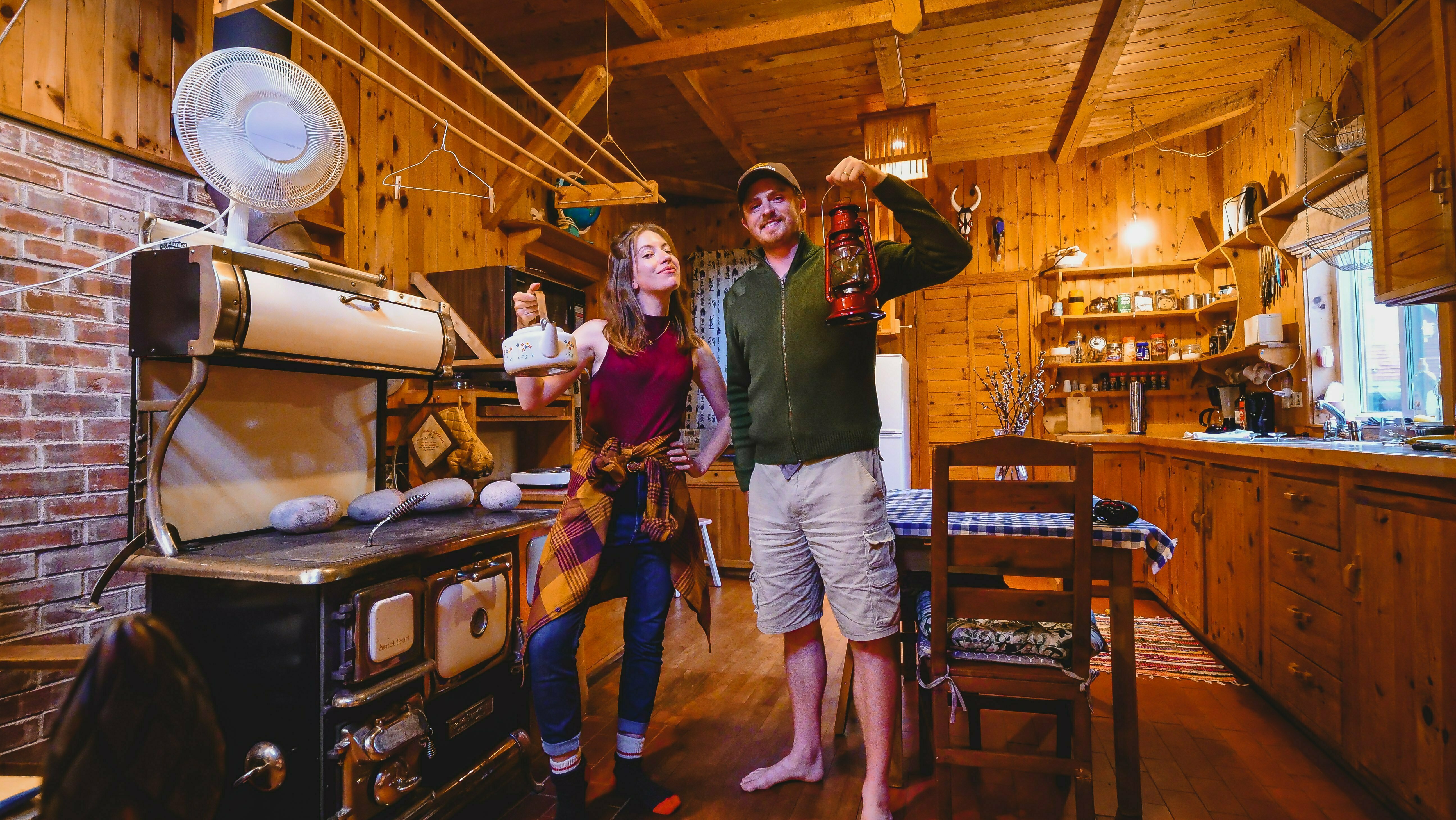Nomadic Samuel and Audrey enjoying a rustic cabin in Nova Scotia