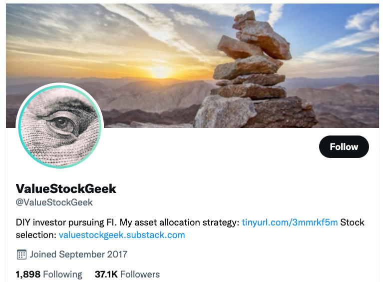 Value Investing and The Weird Portfolio with Investor Value Stock Geek @ValueStockGeek Twitter Profile Screen Capture
