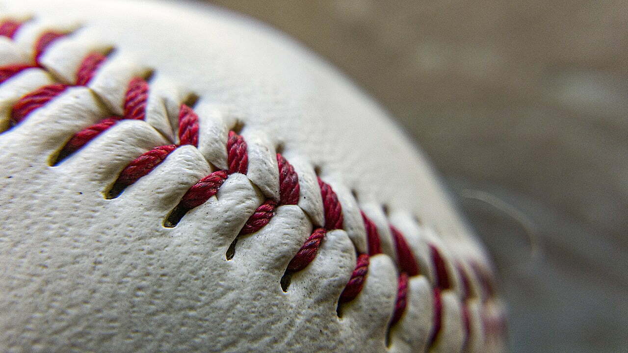 Close up of baseball stitching 