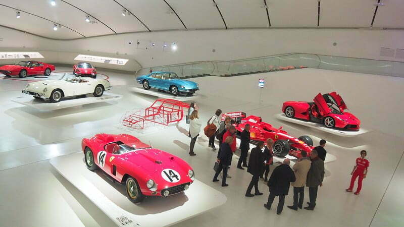 Vintage Ferrari display at the Enzo Ferrari Museum in Modena, Italy