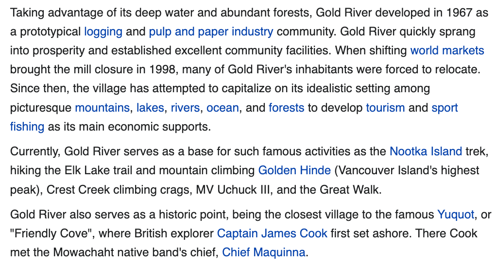 Gold River History from Wikipedia