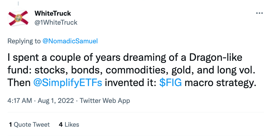 "I spent a couple of years dreaming of a Dragon-like fund: stocks, bonds, commodities, gold and long vol. Then Simplify ETFs invented it: $FIG macro strategy." @1WhiteTruck