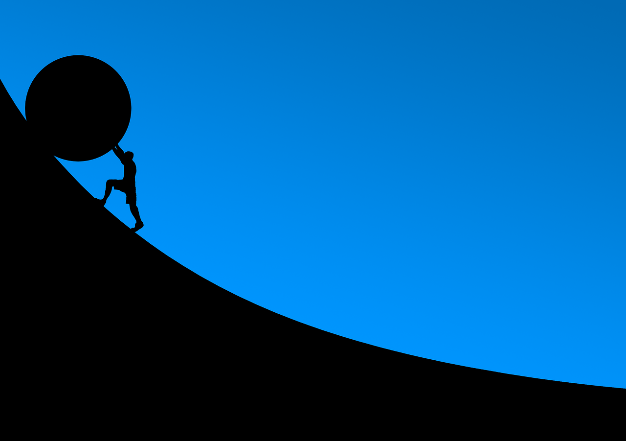Discipline pushing a ball up a hill 