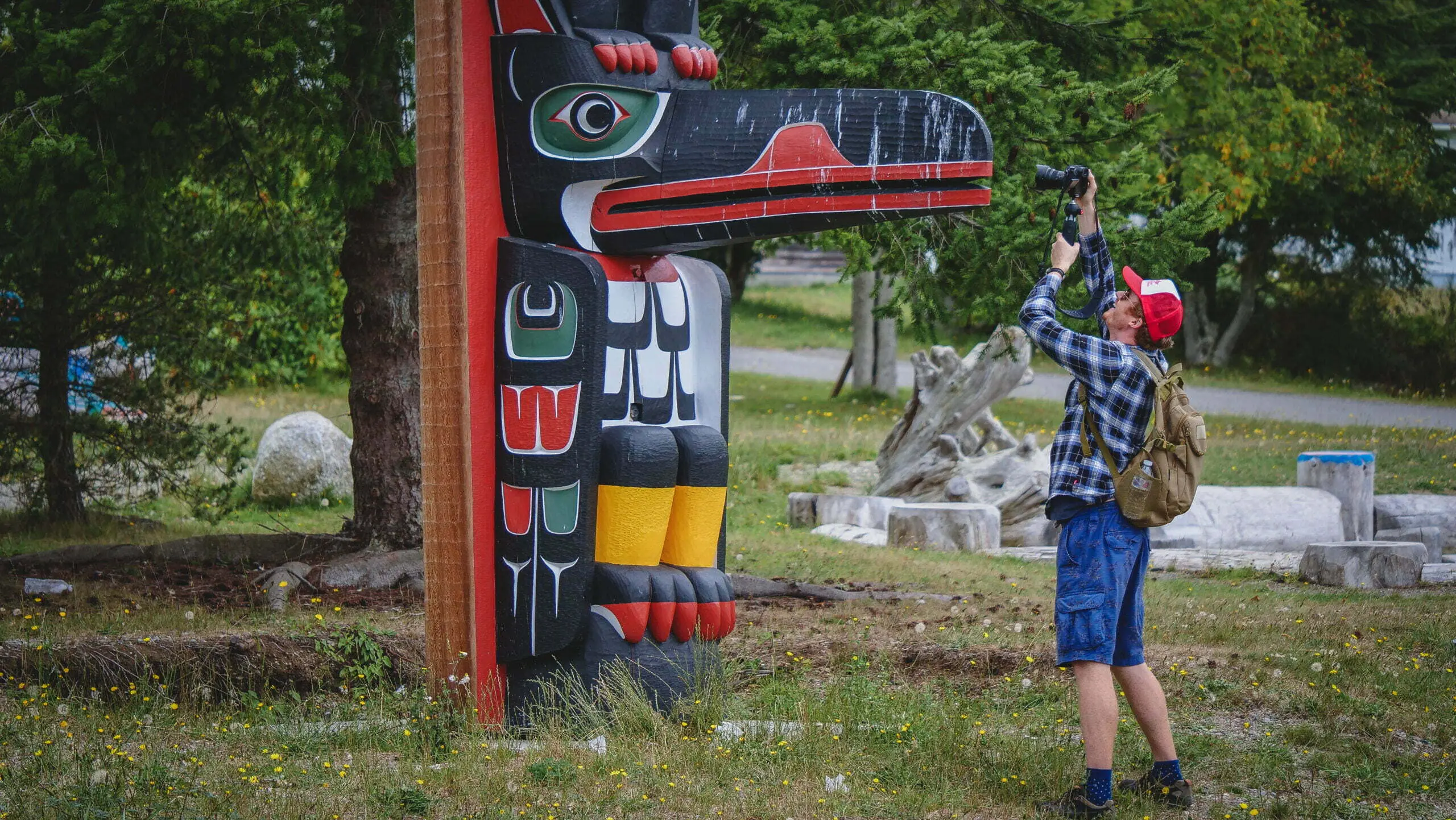 Nomadic Samuel filming while visiting Alert Bay on Vancouver Island, BC, Canada