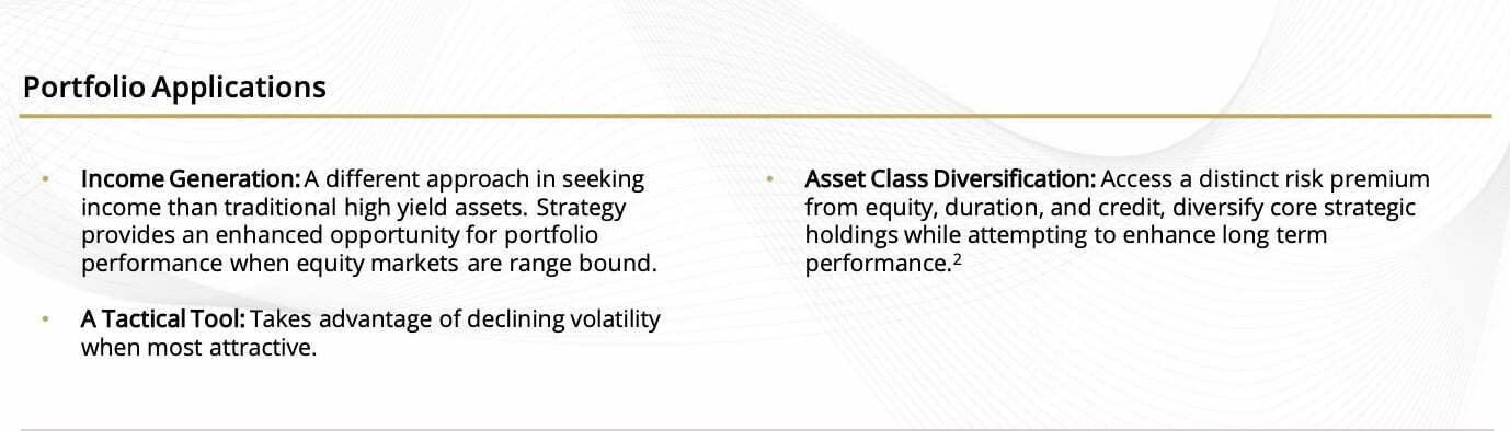 SVOL ETF portfolio applications including income generation, as a tactical tool and for asset class diversification 