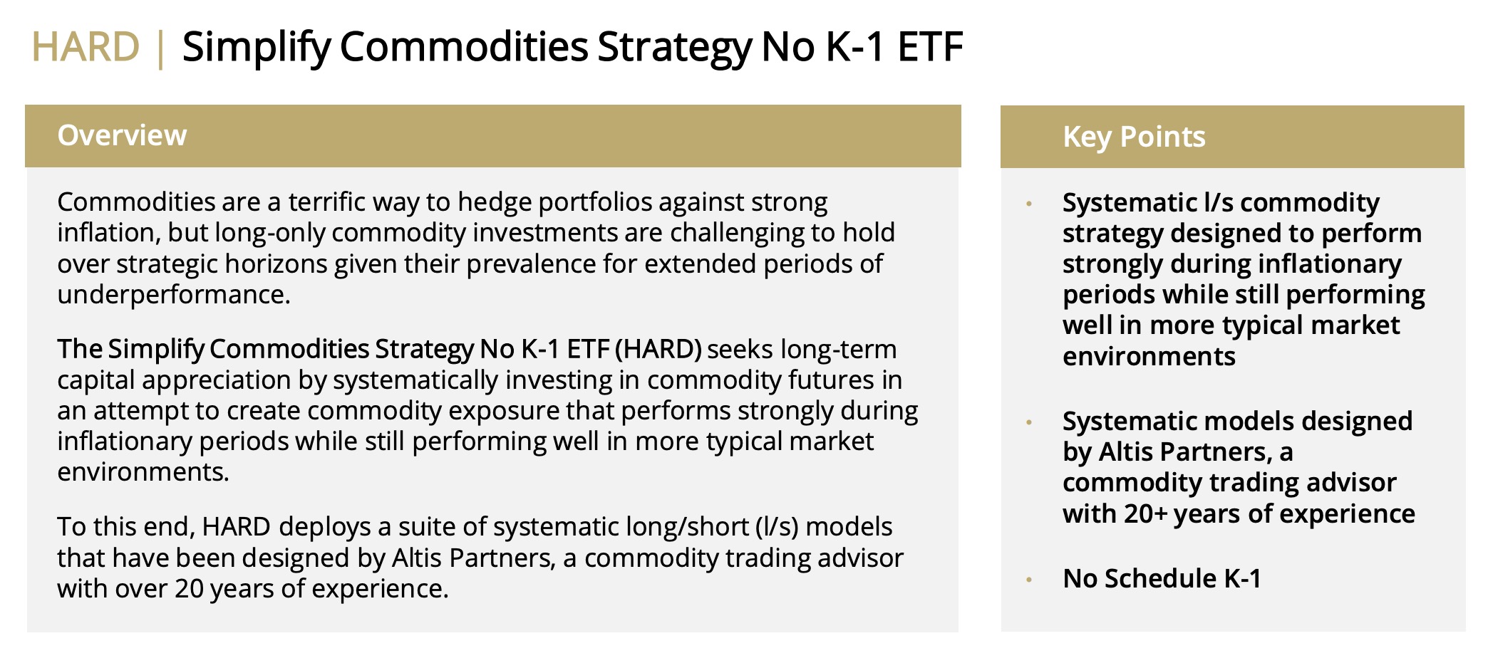 HARD Simplify Commodities Strategy No K-1 ETF Overview and Key Points 