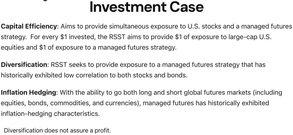 Return Stacked US Stocks and Managed Futures Investment Case for RSST ETF: 1) Capital Efficiency 2) Diversification 3) Inflation Hedging 