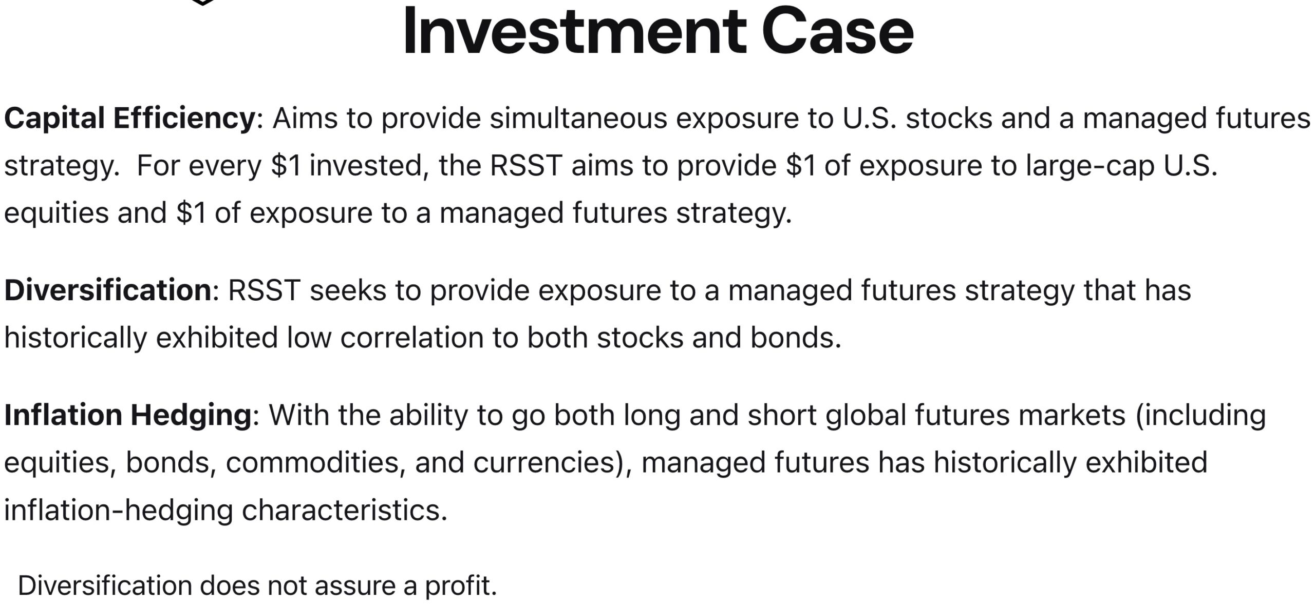 Return Stacked US Stocks and Managed Futures Investment Case for RSST ETF: 1) Capital Efficiency 2) Diversification 3) Inflation Hedging 