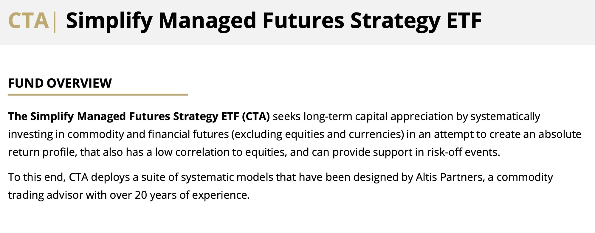 CTA Simplify Managed Futures Strategy ETF Fund Overview 