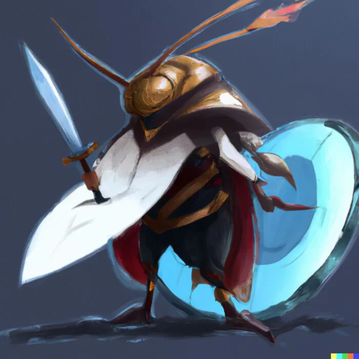 The Cockroach Portfolio with sword and shield anime Japanese style 