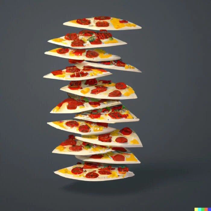 Pizza slices stacked on top of each other return stacking as high you as you could ever imagine 