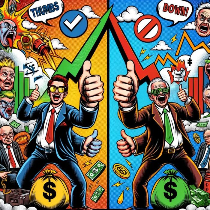 Charlie Munger thumbs up and thumbs down approach to his investment style - digital art 