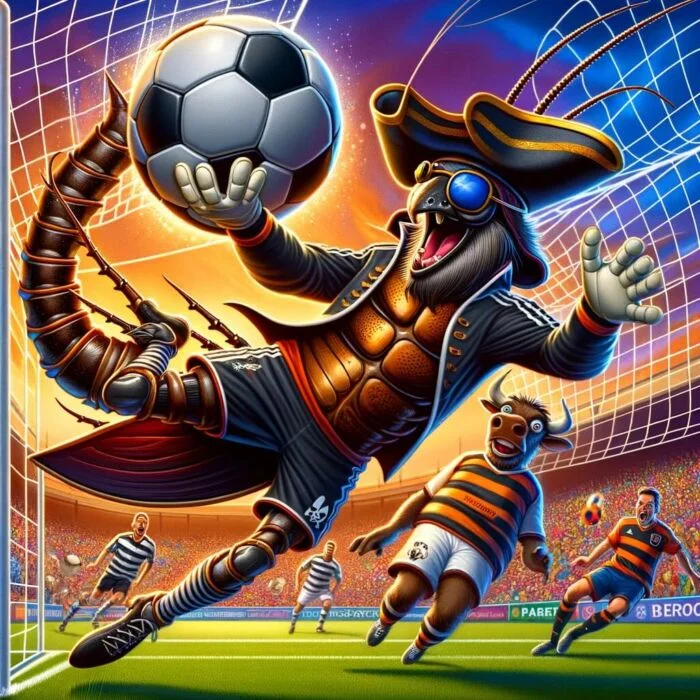 Cockroach Portfolio defensive assets making a save in soccer as the goalkeeping - digital art 