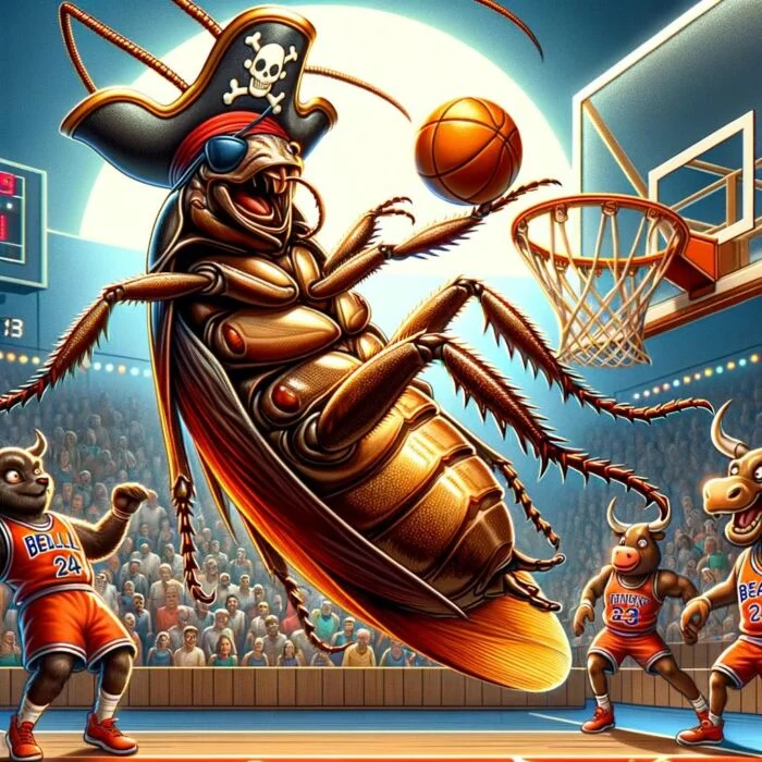 Cockroach Portfolio playing defensive basketball rebounding - digital art 