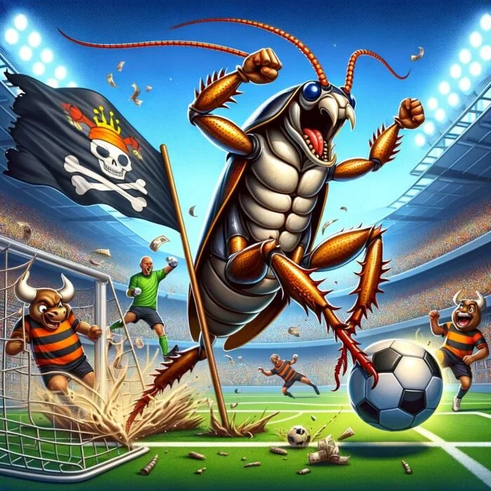 Cockroach Portfolio playing defensive soccer - digital art 