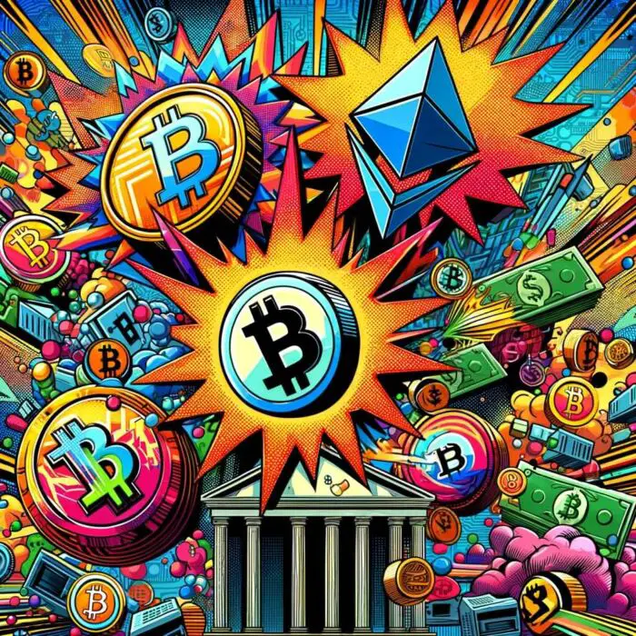 Crypto and Bitcoin as disruptive financial technology - digital art 