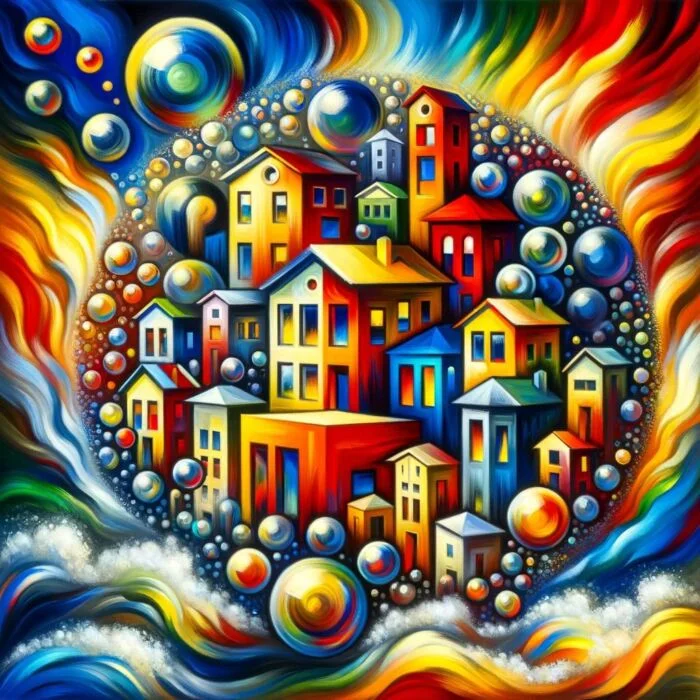 Global Housing Bubble Bursting With Bright Colours - Digital Art 