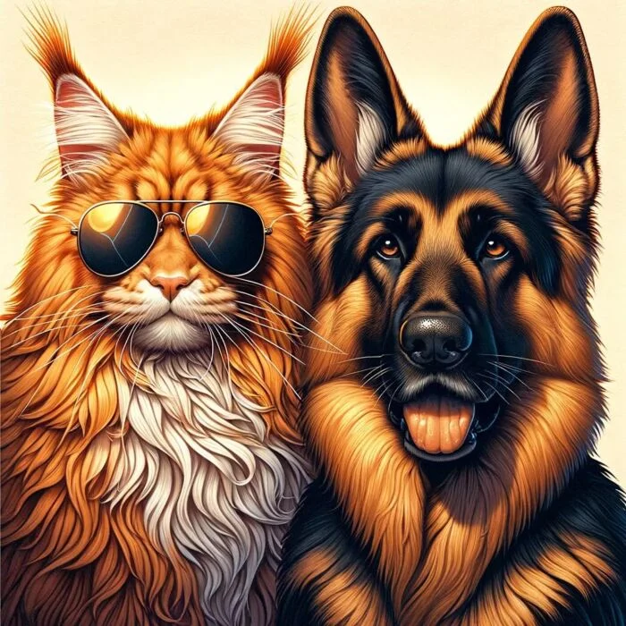 Hobie The Maine Coon and Togo The King German Shepherd As Best Friends For Picture Perfect Portfolios - Digital Art 