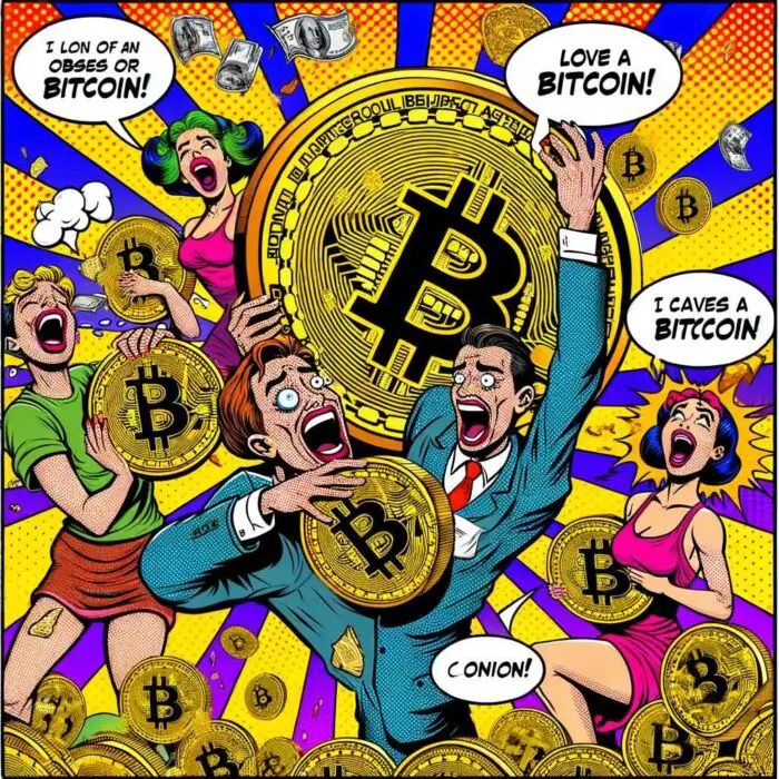 Investors crazy outrageous love for Bitcoin as an investment - digital art 