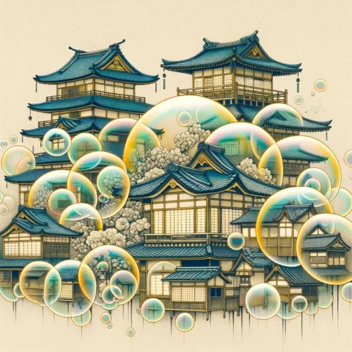 Japan Housing Bubble: Traditional Japanese Homes Bursting - Digital Art 