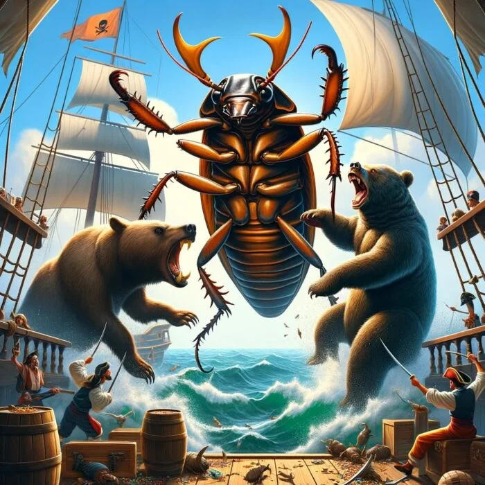 The Mighty Cockroach Portfolio Defeating The Bear and Bull Market Onboard The Pirate Ship - Digital Art 