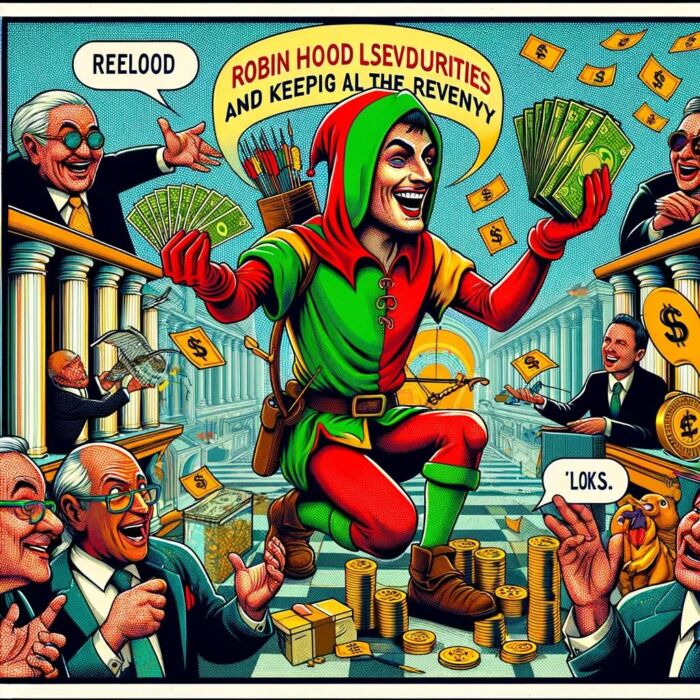 Robin Hood lending out securities and keeping all the money - digital art 