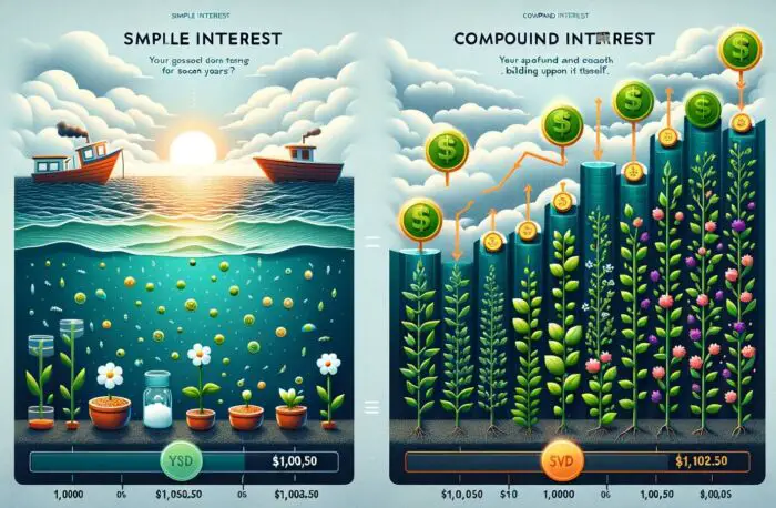 Simple Interest vs Compound Interest infographic - digital art 