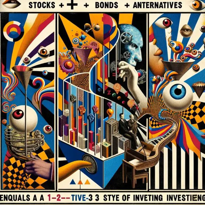 Stocks + Bonds + Alternatives equals a 1,2,3 combination of return stacking - digital art 