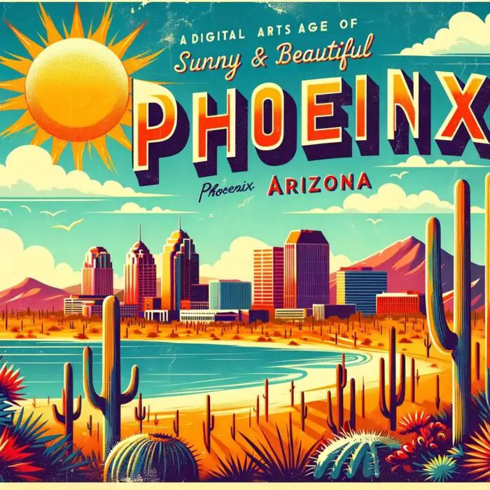 Sunny And Beautiful In Phoenix Arizona In Retro Style Postcard - Digital Art 
