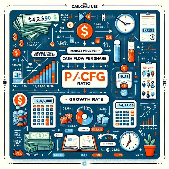 The Calculus of the P/CFG Ratio: P/CFG = (Market Price Per Share / Cash Flow Per Share) / Growth Rate - digital art 