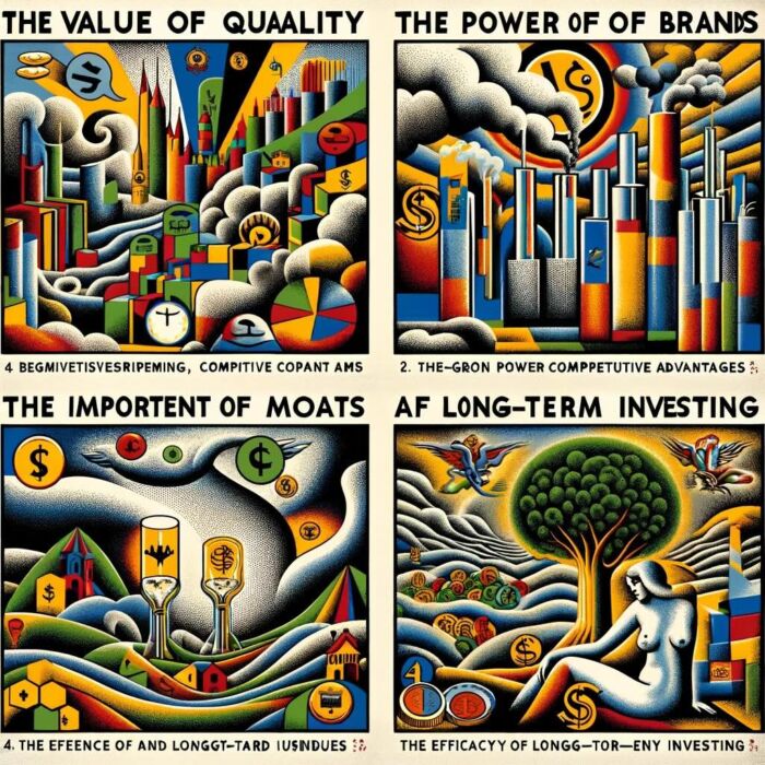 Charlie Munger's The Value Of Quality vs The Power Of Brands vs The Importance Of Moats vs Long-Term Investing Infographic - Digital Art 
