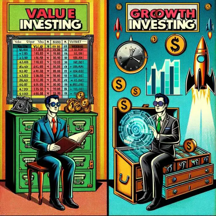 Value Investing vs Growth Investing styles - digital art 