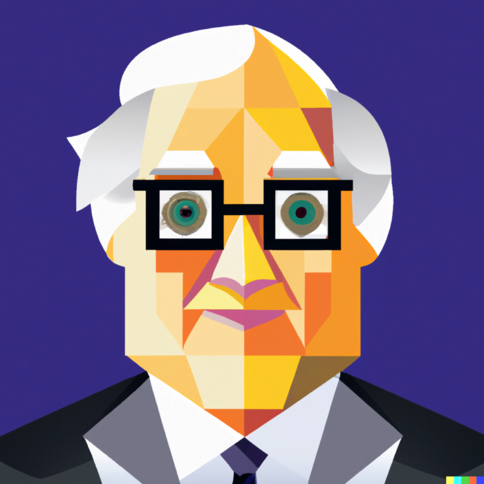 Warren Buffet commanding long-term mindset - digital art 