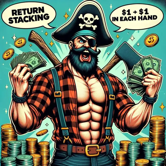 Return Stacking Pirate Lumberjack With $1 + $1 in each hand - digital art 