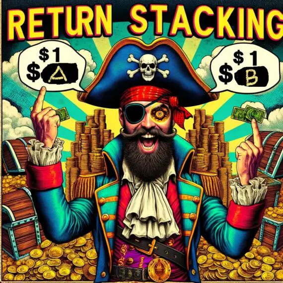 What Is Return Stacking? $1 Of Asset A PLUS $1 Of Asset B stacked on top - digital art