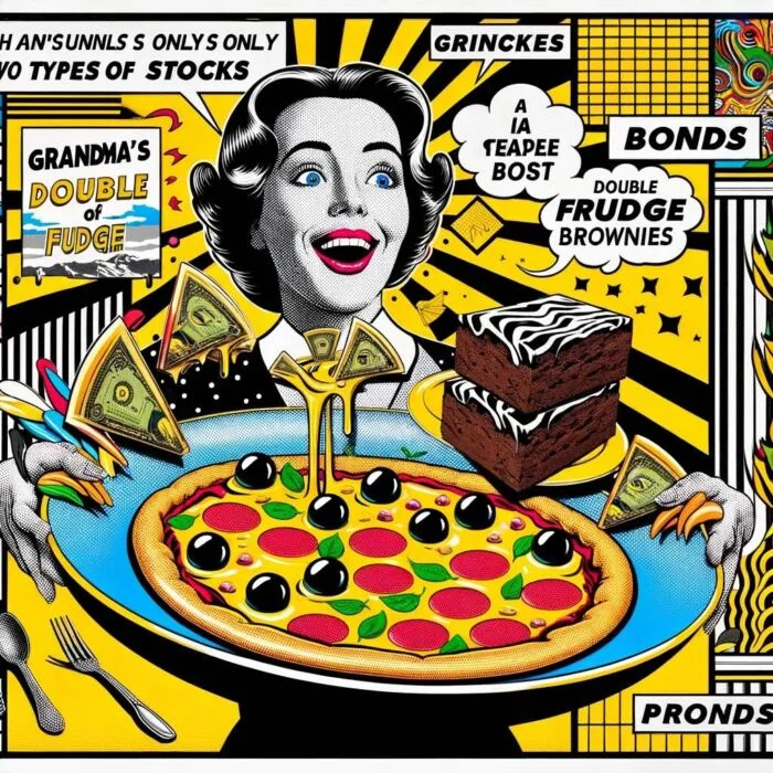 Imagine if I used that large dinner plate to load up only on pizza (stocks) and grandma's double fudge brownies (bonds). - digital art 