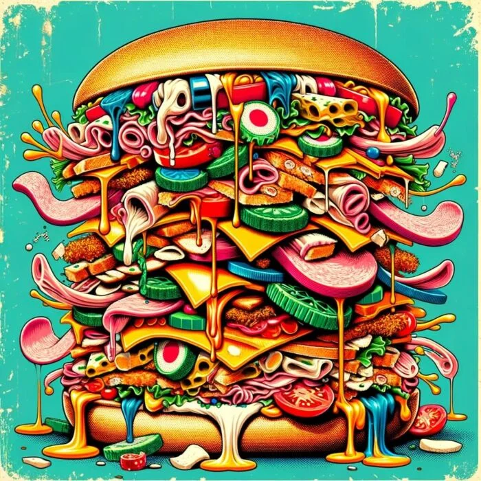 Disgusting Sandwich With Too Many Ingredients - digital art 