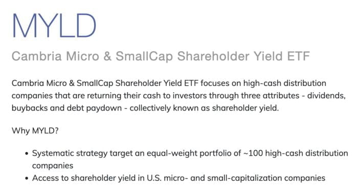 MYLD ETF Cambria Micro & SmallCap Shareholder Yield ETF Strategy 