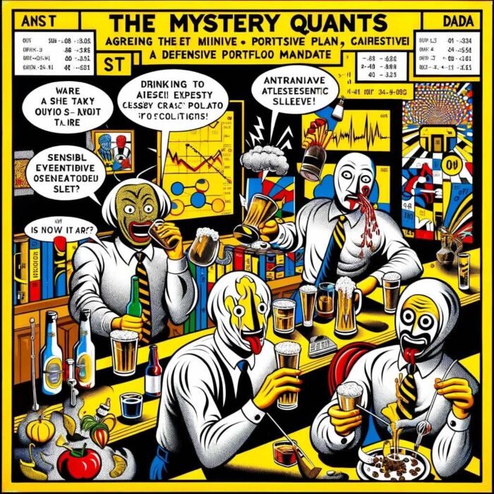 Three Mystery Quants Trying To Agree On A Defensive Portfolio - digital art 