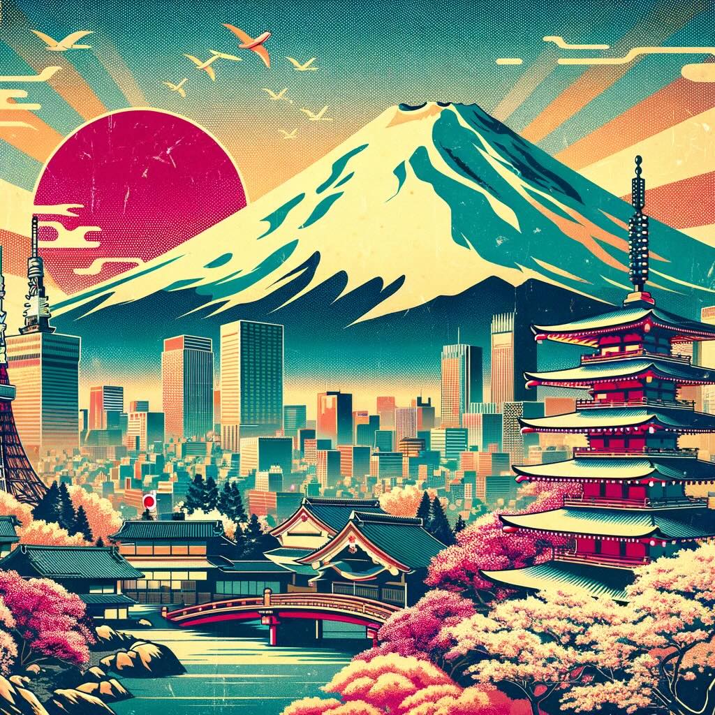 The image representing Japan as a great investment opportunity, depicted in a retro fade Pop Art style, is ready for you to view. 
