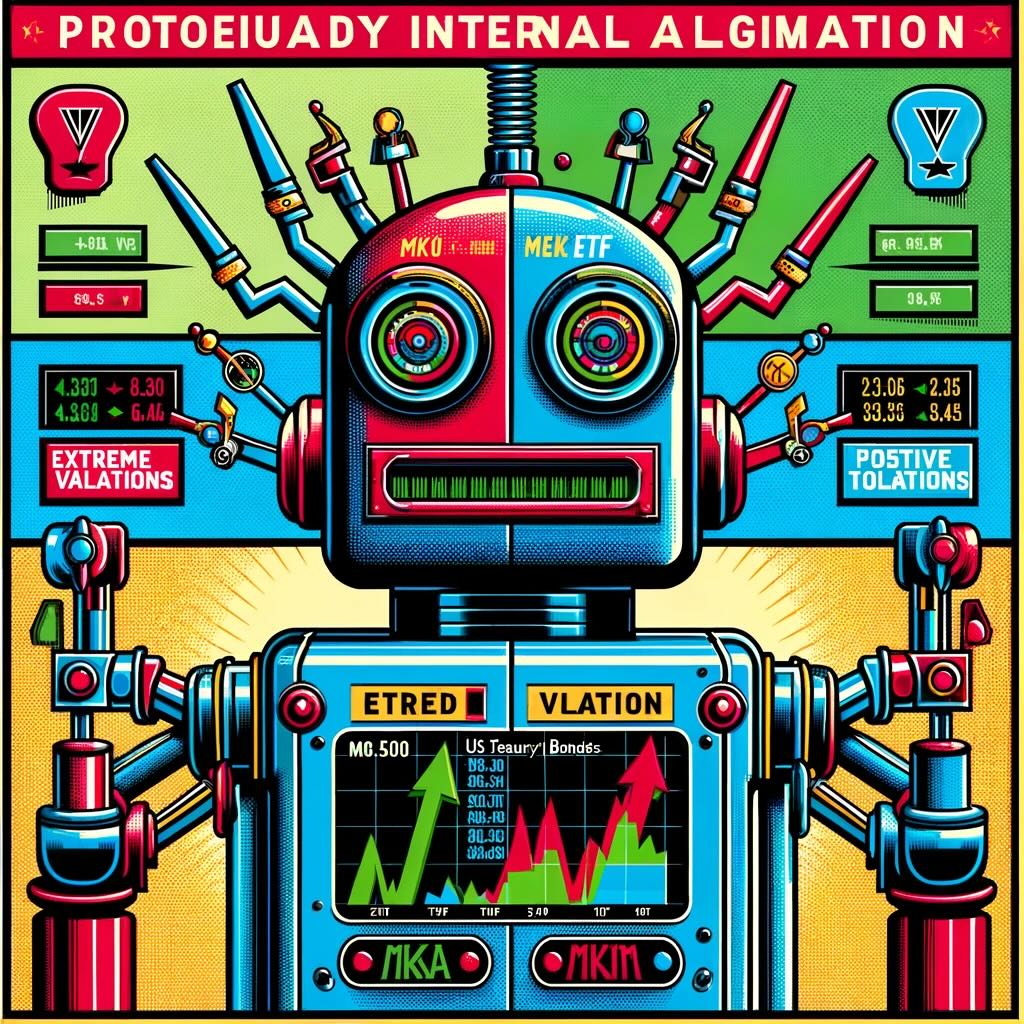 Retro vibe robot, symbolizing the MKAM ETF's proprietary internal algorithm. This representation captures the balance between trend and valuation in the ETF's strategy 