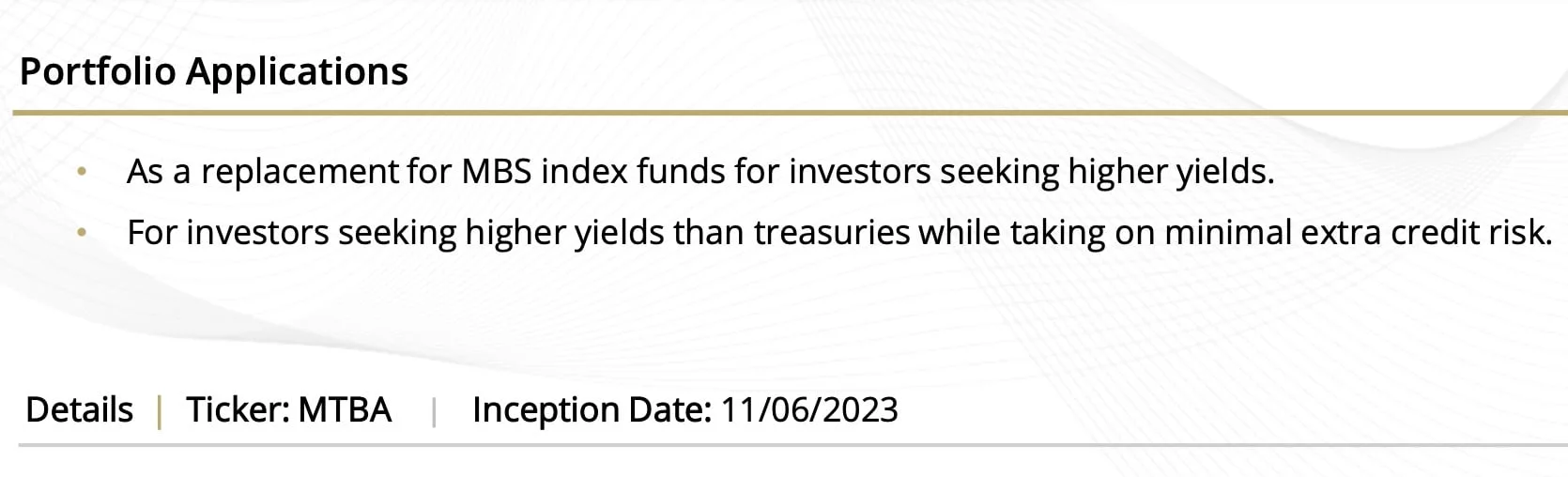 MTBA Portfolio Applications For A MBS Strategy 