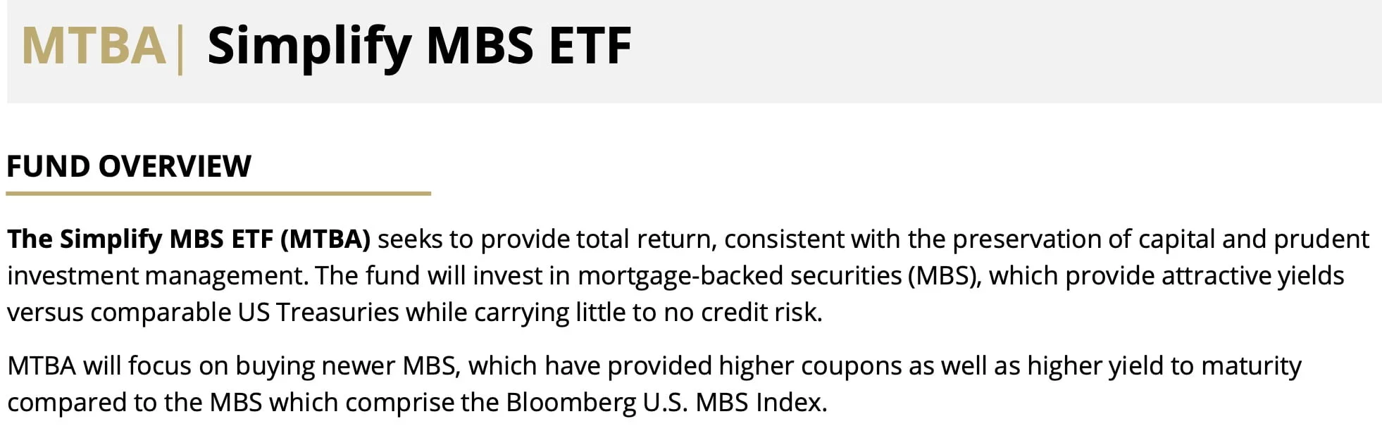 MTBA Simplify MBS ETF Fund Overview