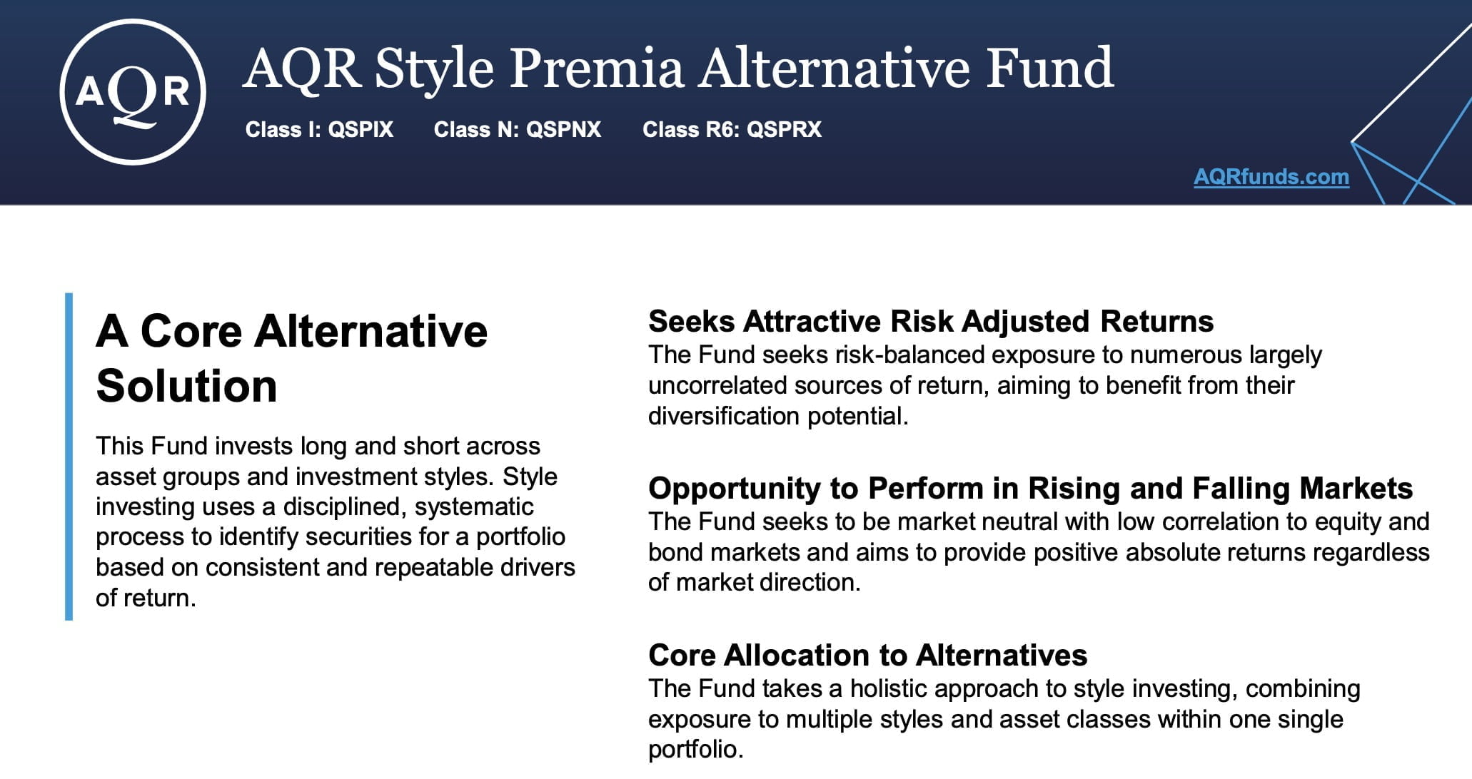 Reasons To Invest AQR Style Premia Fund 