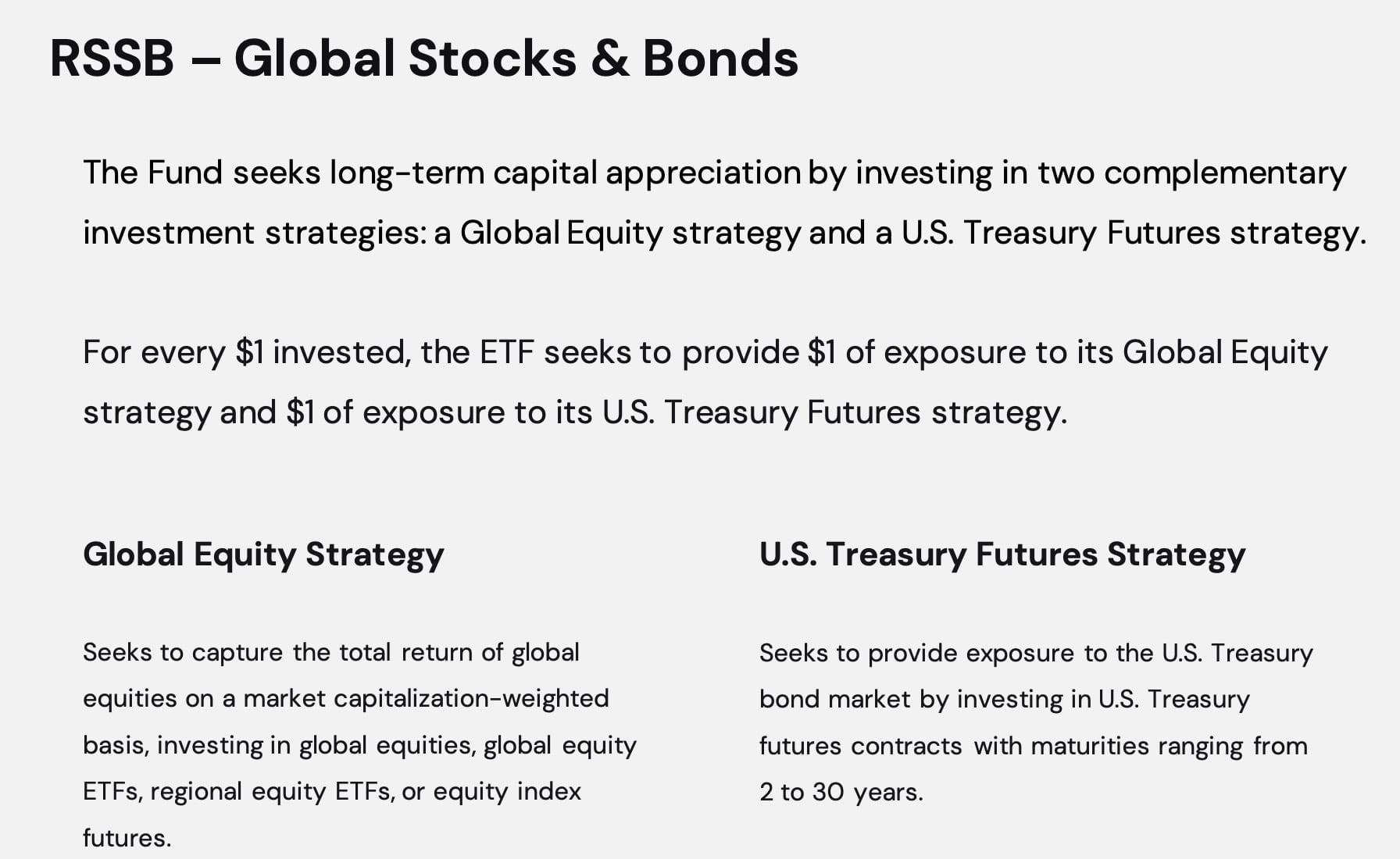 RSSB - Global Stocks and Bonds with a global equity strategy and US Treasury Futures Strategy 