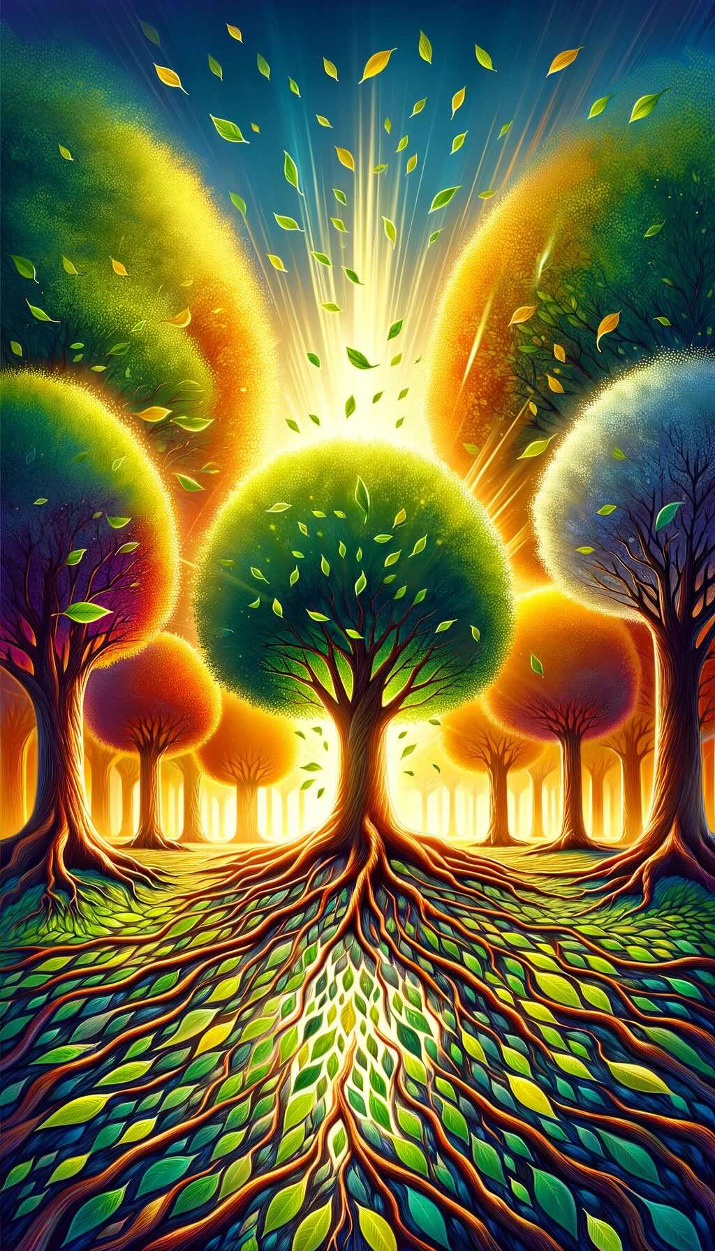 Concept of dividend reinvestment as a vibrant, ever-growing forest, symbolizing the compounding growth of an investor's portfolio. Each tree and sapling represents individual investments, with reinvested dividends nurturing the portfolio's expansion. This colorful representation captures the prosperity and continuous growth enabled by effectively harnessing the power of reinvested dividends, offering a dynamic visualization of long-term financial growth beyond the traditional maritime themes.
