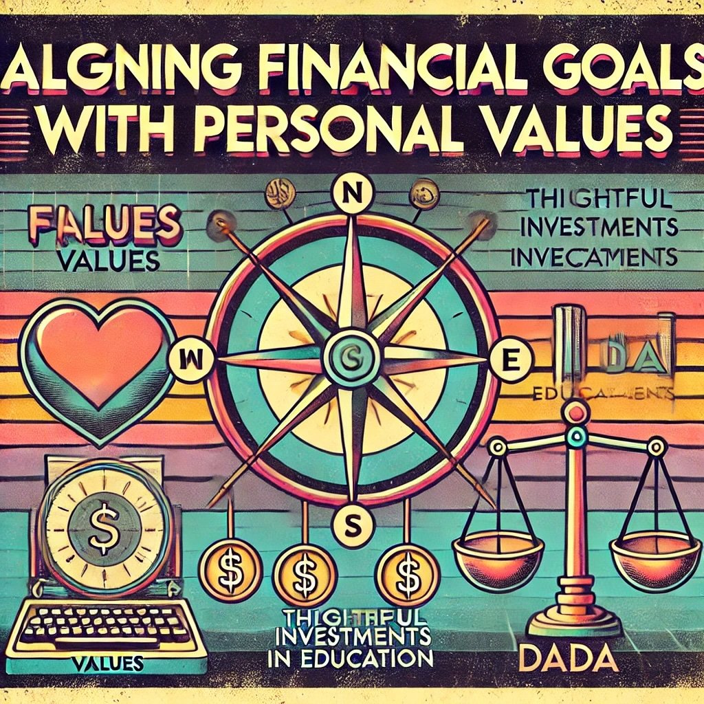 Aligning Financial Goals with Personal Values emphasizes the harmony between wealth and well-being through a nostalgic and motivational design