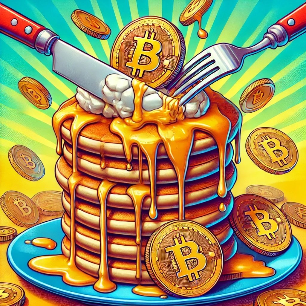 Bitcoin and gold stacked on top of each other like pancakes 