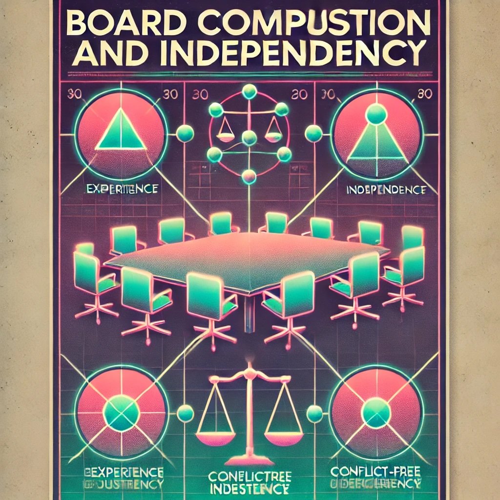 Board Composition and Independence visually emphasizing the importance of expertise, objectivity with the principles of trust and strategic guidance