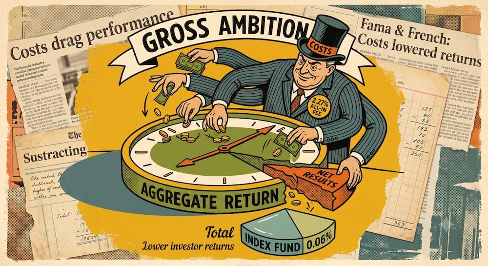 Una figura que representa los costos financieros quitando monedas de un grafico circular dejando solo una pequeña parte para el inversor minorista.